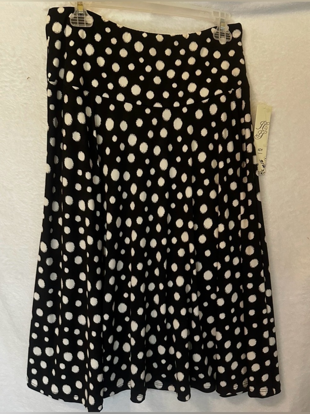 #1173 Black & White Polka Dot A-Line Skirt Size Large NWT